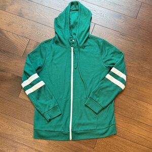 Amazon Green Zip-Up Hoodie with White Stripes